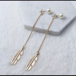 Jewelry - Gold feather drop faux pearl earrings Jewelry - Gold feather drop faux pearl earrings